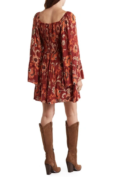 Shop Angie Floral Long Sleeve Tiered Dress In Rust