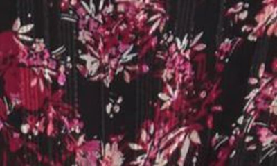 Shop Tash And Sophie Stripe Floral Long Sleeve Midi Dress In Black/ Maroon Floral