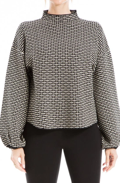 Max Studio Funnel Neck Sweater In Bone/ Black Graphic Geo