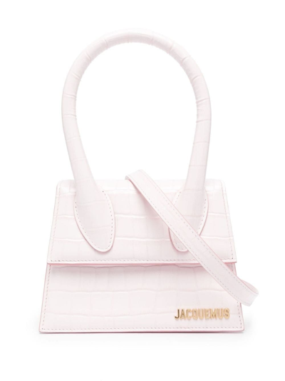 Shop Jacquemus Le Chiquito Moyen Pink Crocodile-embossed Shoulder Bag