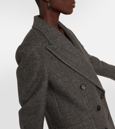 Shop Max Mara Eccesso Double-breasted Virgin Wool Coat In Grey