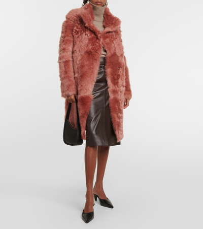 Yves Salomon Shearling Coat In Pink