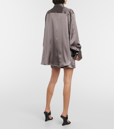 Peter Do Satin Wrap Blouse In Grey