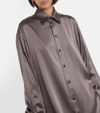 Peter Do Satin Wrap Blouse In Grey