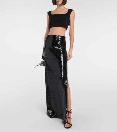 Shop Galvan Beating Heart Sequined Maxi Skirt In Black