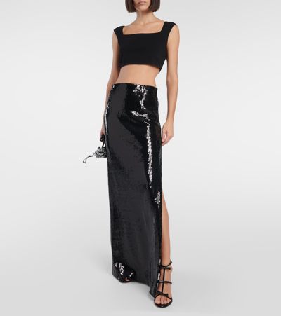 Galvan Beating Heart Sequined Maxi Skirt In Black