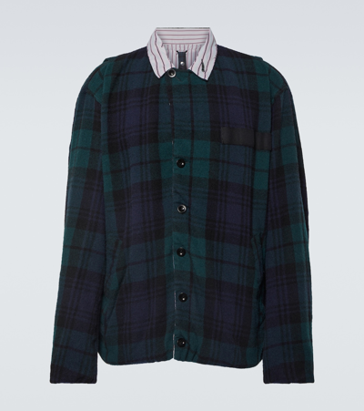 Shop Sacai Pinstriped Reversible Wool Jacket In Green