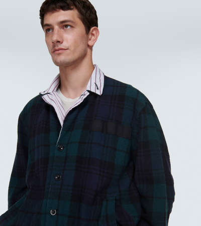 Shop Sacai Pinstriped Reversible Wool Jacket In Green