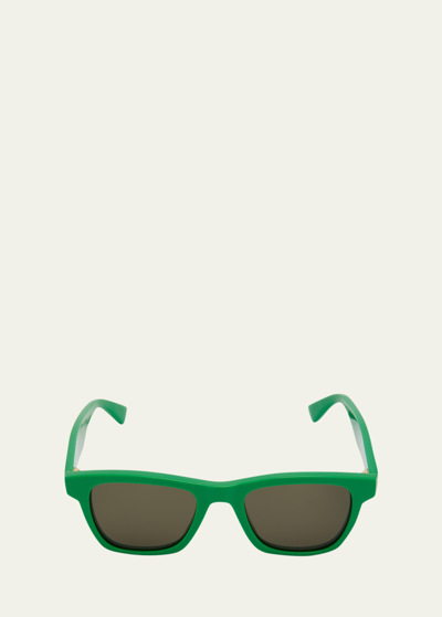 Shop Bottega Veneta Men's Acetate Rectangle Sunglasses In Green