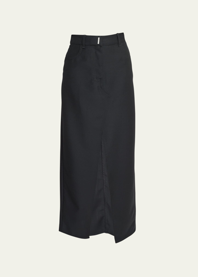 Shop Givenchy Wool Midi Skirt With Front Slit In Black