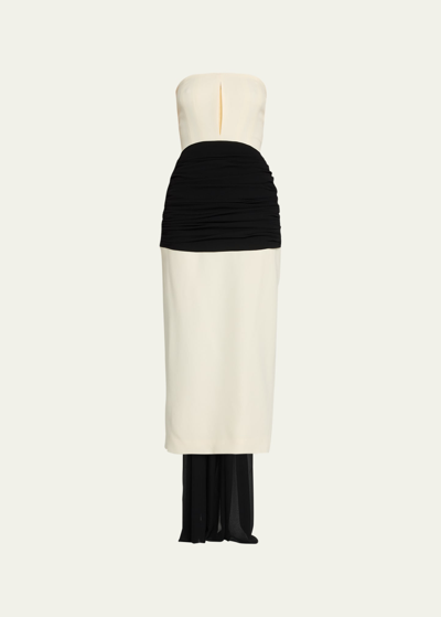 Shop Givenchy Strapless Cutout Midi Dress With Contrast Train In Ivory