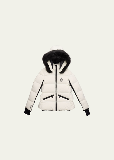 Shop Moncler Girl's Suisses Puffer Faux Fur Trim Jacket In Natural
