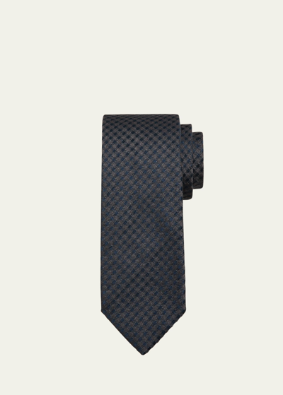 Shop Charvet Men's Check Silk Tie In Black Pattern