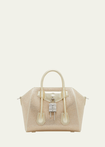 Shop Givenchy Mini Antigona Lock Top-handle Bag In Embellished Leather In 714 Blond