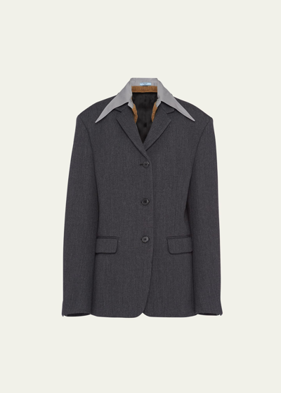Shop Prada Single-breasted Wool Cashmere Blazer In F0p84 Antracite A
