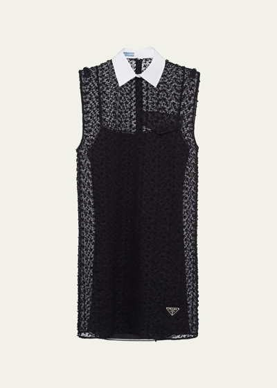 Shop Prada Mini Shift Dress With Poplin Collar In F0002 Nero