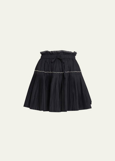 Shop Ulla Johnson Erika Pleated Poplin Mini Skirt In Noir