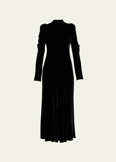 Shop Ulla Johnson Delphine Mock-neck Velvet Midi Dress In Noir