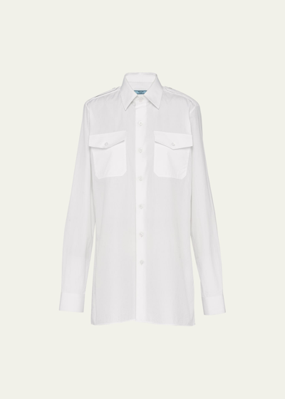 Shop Prada Button Up Poplin Shirt In F0009 Bianco