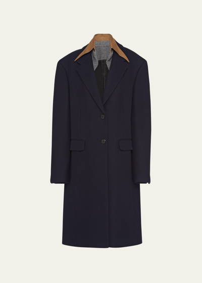 Shop Prada Single-breasted Cashmere Wool Coat With Collar In F0l7j Blu Sughero
