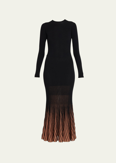 Shop Ulla Johnson Magnolia Two-tone Sunburst Knit Midi Dress In Gild