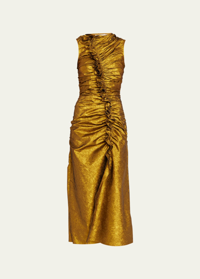 Shop Ulla Johnson Fiorella Sleeveless Jacquard Midi Dress In Burnish