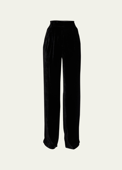 Shop Ulla Johnson Veronica High Rise Silk-velvet Wide-leg Pants In Noir