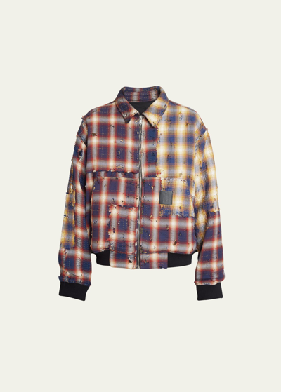 Shop Givenchy Men's Patchwork Plaid Workwear Jacket In Multicolored
