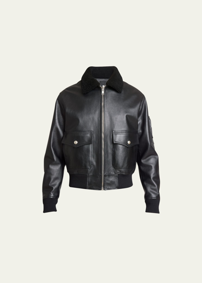 Shop Givenchy Men's Leather Aviator Jacket With Shearling Collar In Black