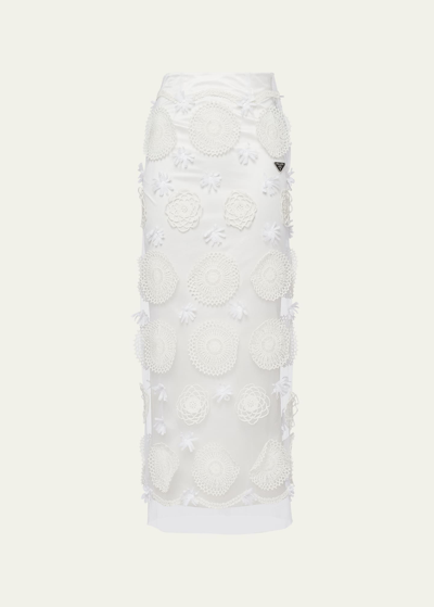Shop Prada Hand-embroidered Rose Maxi Skirt In F0009 Bianco