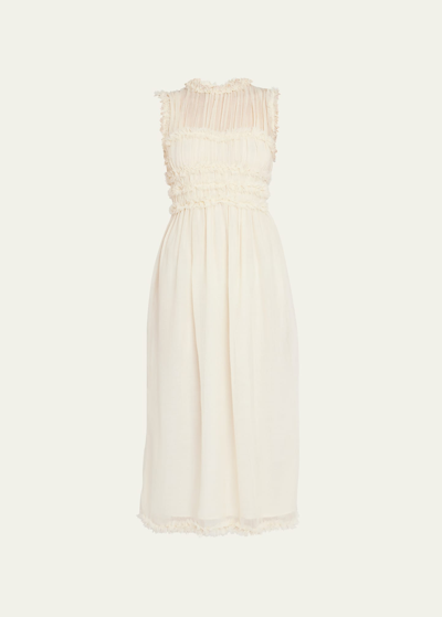 Shop Ulla Johnson Aberdeen Sleeveless Wool Gauze Midi Dress In Alabaster