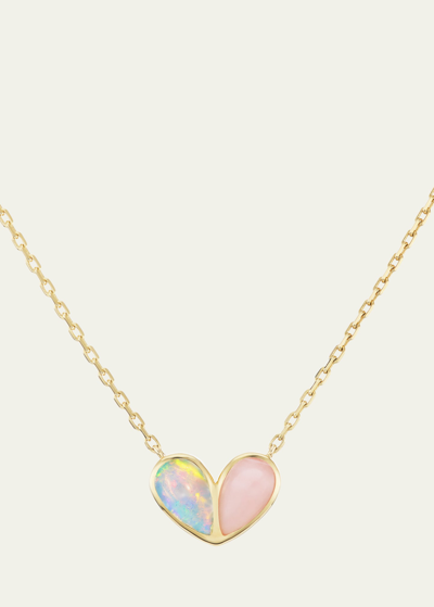 Shop Gemella Jewels 18k Yellow Gold Sweetheart Ethiopian And Pink Opal Necklace In Ethiopian Opal/pi