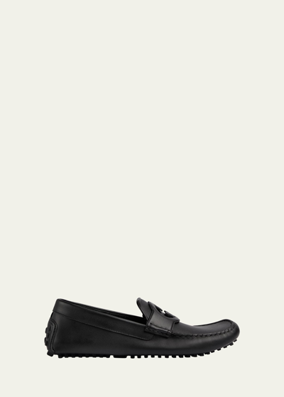 Shop Gucci Men's Ayrton Soft Leather Drivers In Black