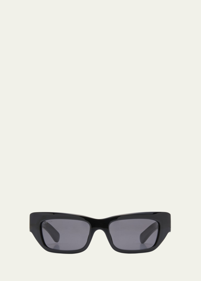 Shop Gucci Men's Full-rim Logo Embellished Acetate Rectangle Sunglasses In Black
