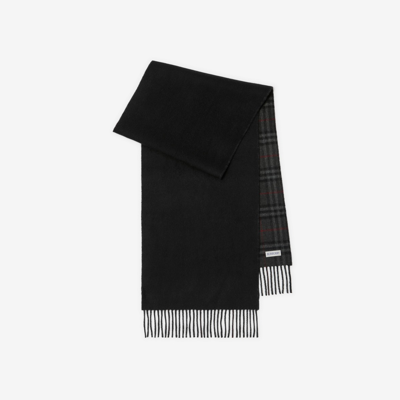 Shop Burberry Reversible Check Cashmere Scarf In Charcoal/black