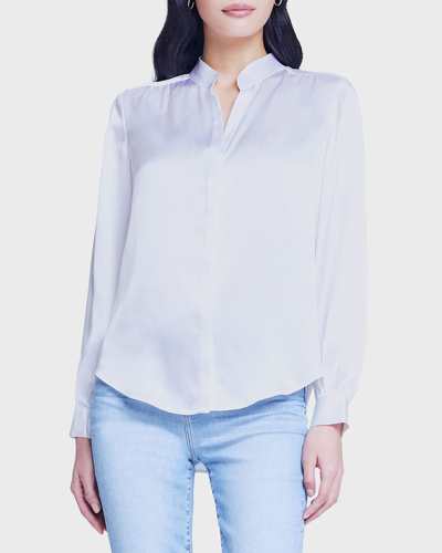 Shop L Agence Bianca Silk Charmeuse Button-down Blouse In White