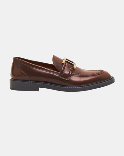 Shop Chloé Marcie Leather Chain Loafers In Tan
