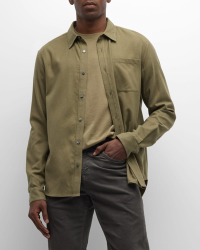 Shop Frame Men's Brushed Cotton Shirt In Khaki Green