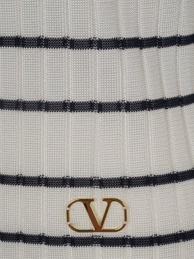Shop Valentino Striped Long-sleeved Jumper In Avorio/navy