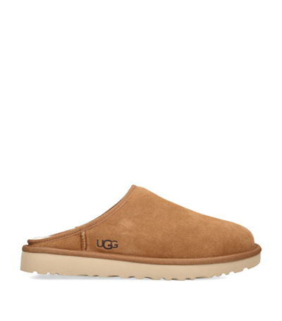Shop Ugg Suede Classic Slippers In Beige