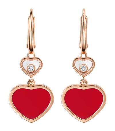 Shop Chopard Rose Gold, Carnelian And Diamond Happy Hearts Earrings