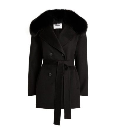 Shop Yves Salomon Wool-cashmere Fur-trim Coat In Black
