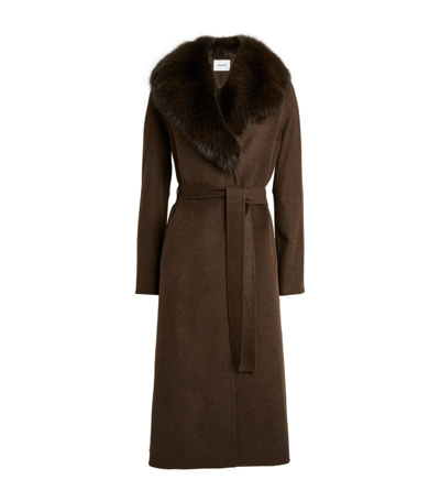 Shop Yves Salomon Wool-cashmere Fur-trim Coat In Orange
