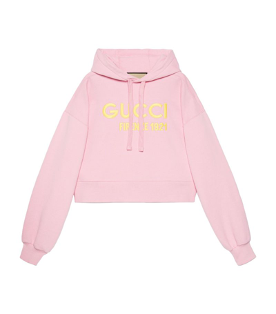 Shop Gucci Cropped Logo Hoodie In Pink