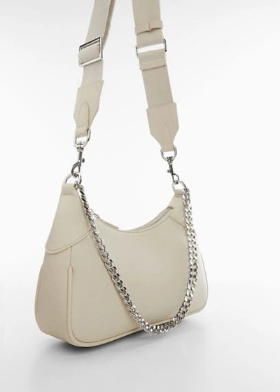 Shop Mango Crossbody Bag With Chain Off White