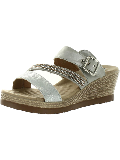 Shop Good Choice Monika Womens Faux Leather Rhinestone Wedge Sandals In Silver