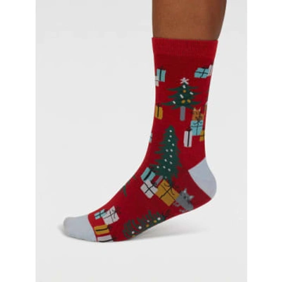 Shop Thought Jemila Christmas Organic Cotton Socks In Red
