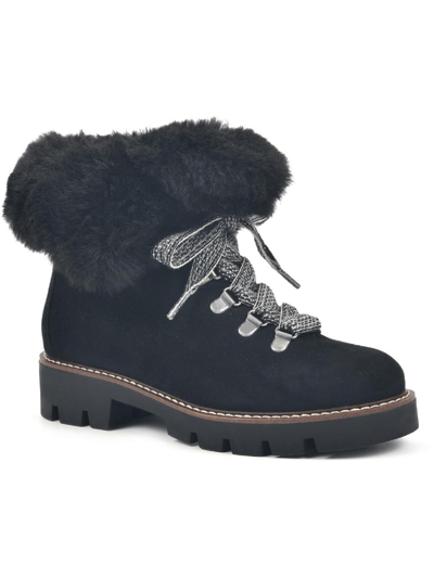Shop White Mountain Glamorous Womens Faux Leather Faux Fur Combat & Lace-up Boots In Black