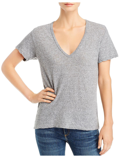 Shop Monrow Womens V-neck Seamed Casual Top In Grey