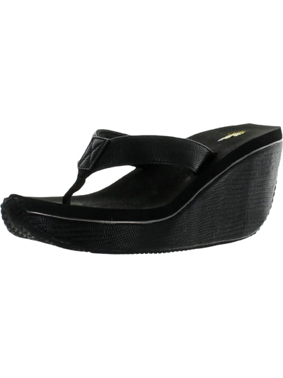 Shop Volatile Canova Womens Faux Leather Thong Wedge Sandals In Black